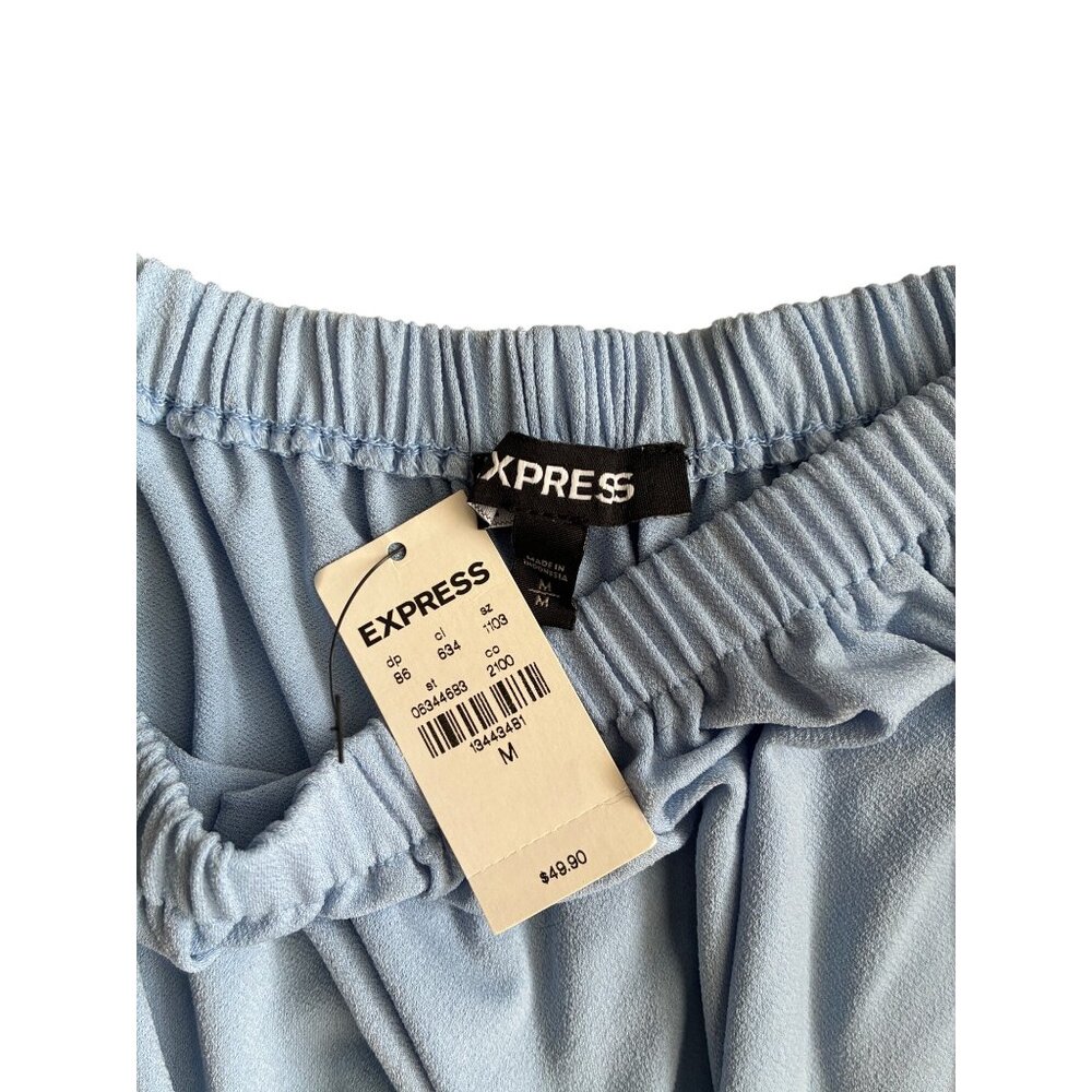 NWT Express Off-Shoulder Top Lace-Up Baby Blue‎ Smocked Waist Size Medium Blouse - Picture 11 of 13